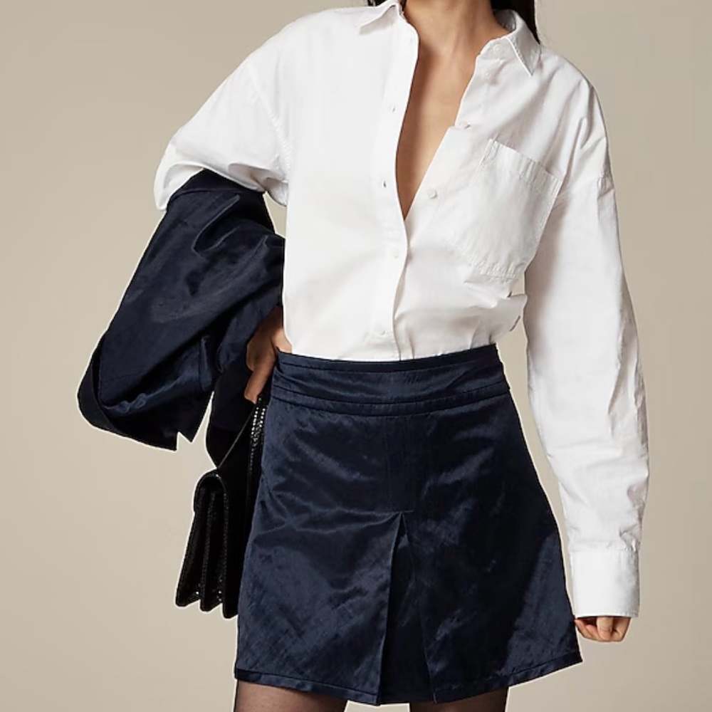 Jcrew Collection center-pleat mini skirt in textured satin